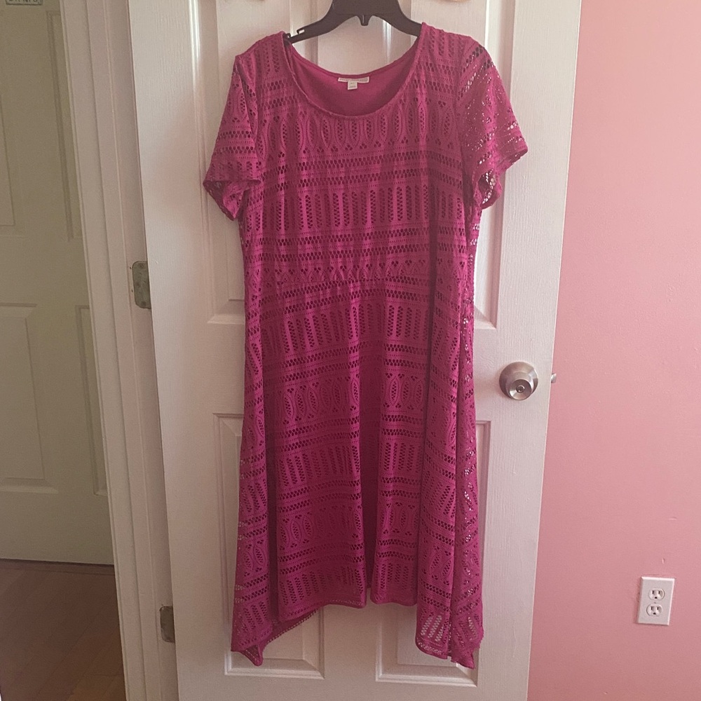 Dana Buchman Fuchsia Crochet Asymmetrical Hem Dress